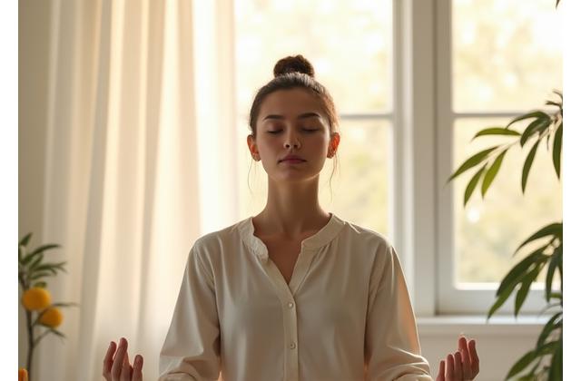 Personne méditant dans un cadre calme